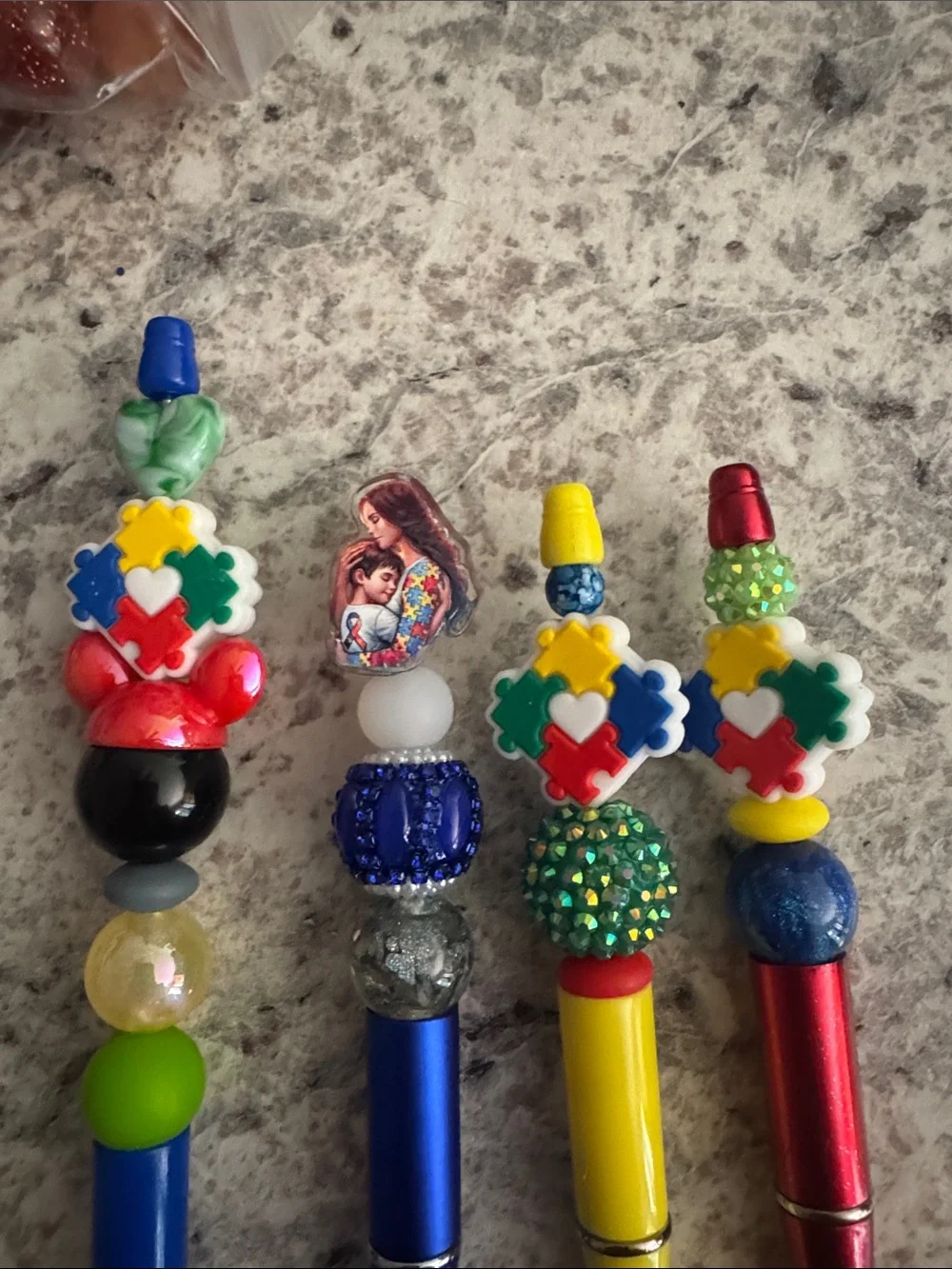 NWOT Bundle of 4 Autism Awareness Beaded Pens Handmade by Me